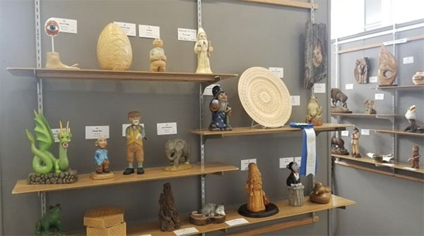Display of artworks carved out of wood
